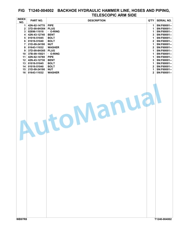 Komatsu WB97R-8 Backhoe Loader Parts Manual F60001-up-5