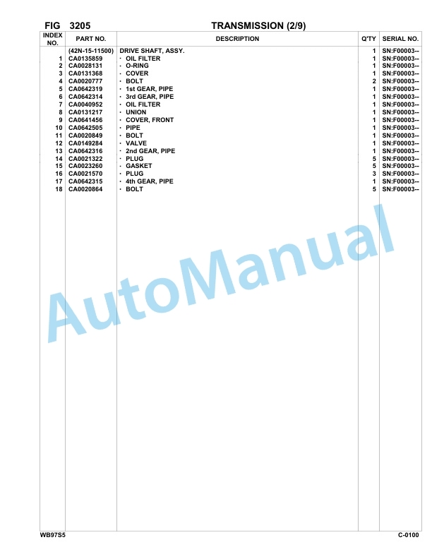 Komatsu WB97S-5 Backhoe Loader Parts Manual F00003-up-2