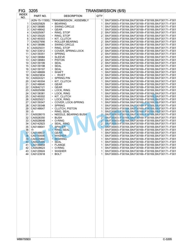 Komatsu WB97S-5E0 Backhoe Loader Parts Manual F30003-2
