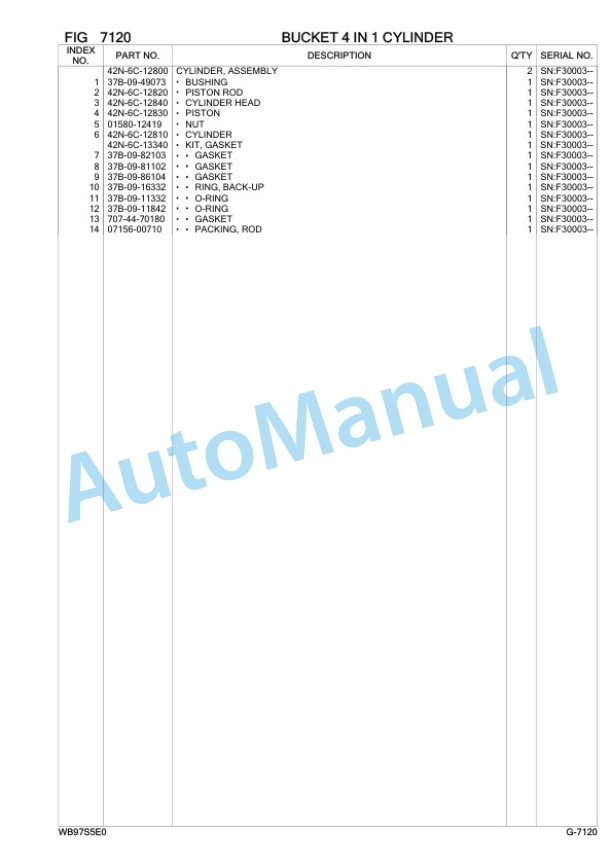 Komatsu WB97S-5E0 Backhoe Loader Parts Manual F30003-5