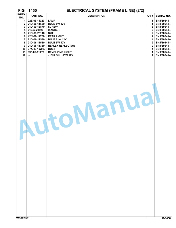 Komatsu WB97S-5E0 Backhoe Loader Parts Manual - F30541 - F30542-2