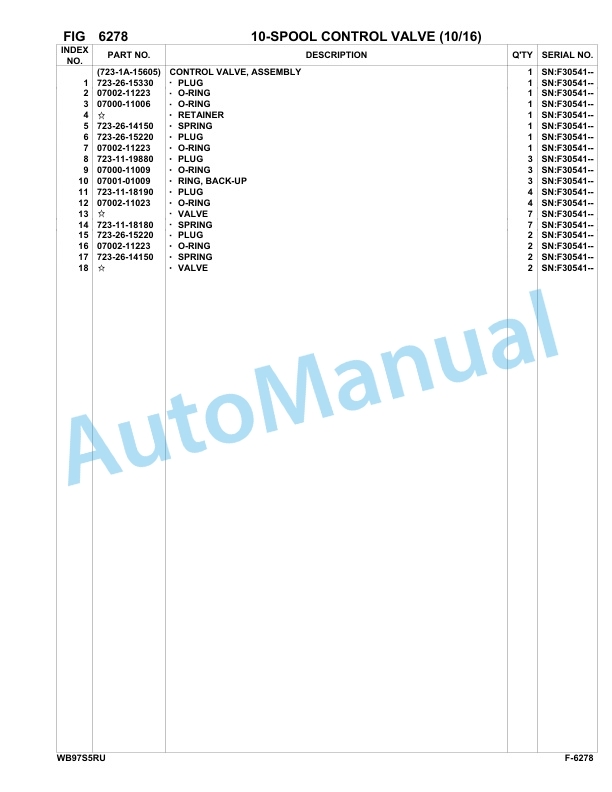 Komatsu WB97S-5E0 Backhoe Loader Parts Manual - F30541 - F30542-4