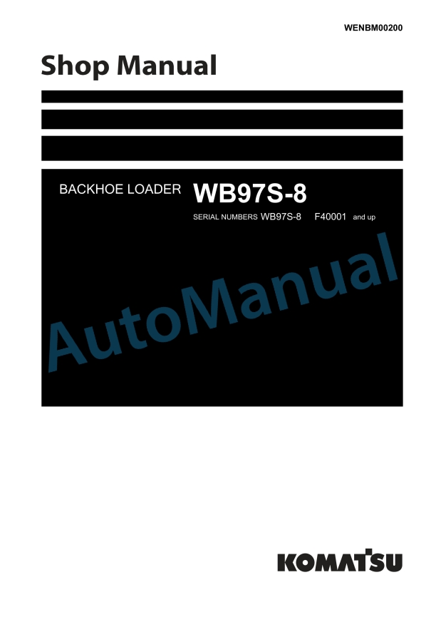 Komatsu WB97S-8 Backhoe Loader Shop Manual WENBM00200