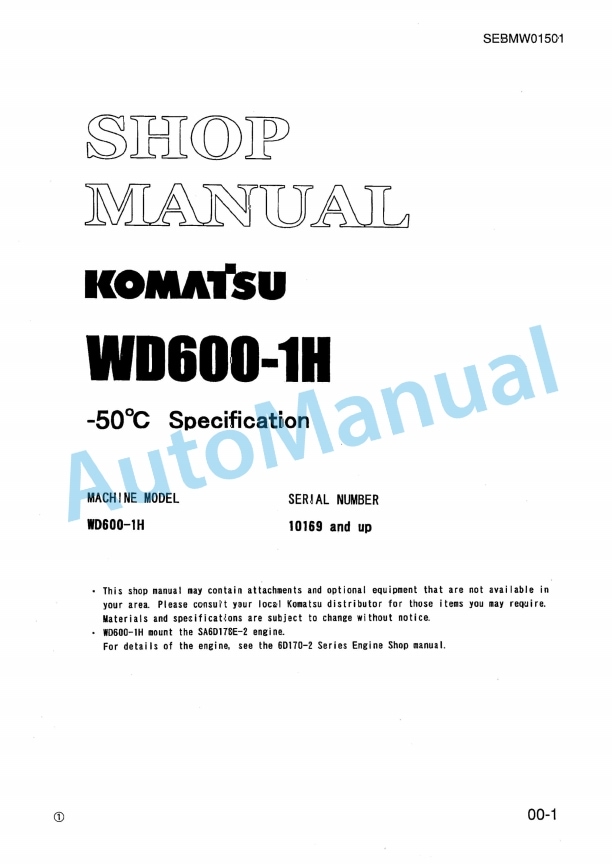 Komatsu WD600-1H Shop Manual SEBMW01501