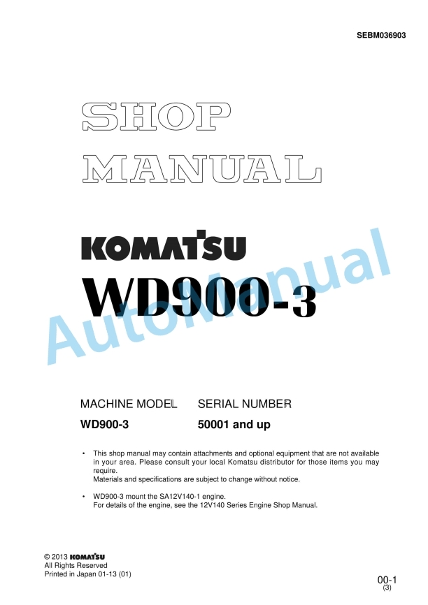 Komatsu WD900-3 Shop Manual SEBM036903