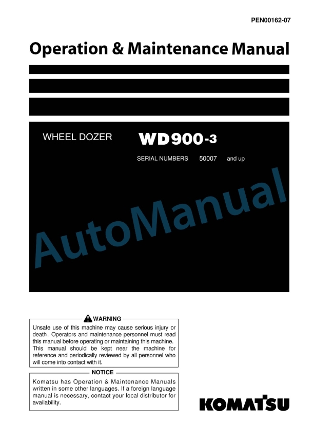 Komatsu WD900-3 Wheel Dozer Operation and Maintenance Manual PEN00162-07