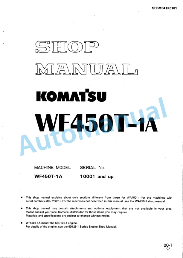 Komatsu WF450T-1A Trash Compactor Shop Manual SEBM041K0101