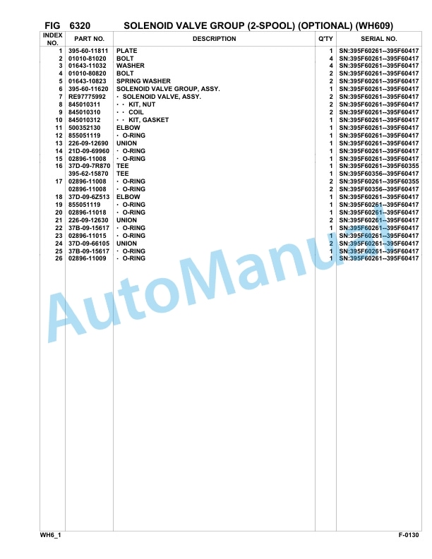 Komatsu WH609-1, WH613-1 Parts Manual 395F60261-UP-4