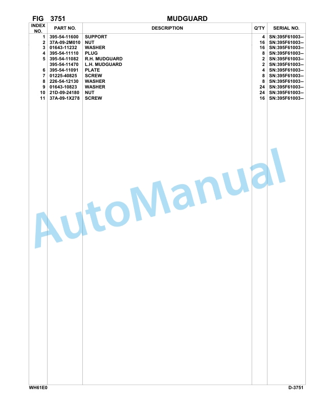 Komatsu WH609-1E0, WH613-1E0 Parts Manual 395F61003-UP-3