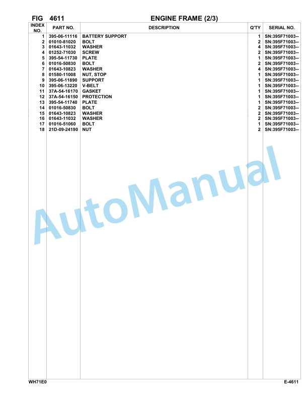 Komatsu WH713-1E0, WH714H-1E0, WH716-1E0 Parts Manual 395F71003-UP-3