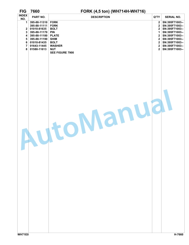 Komatsu WH713-1E0, WH714H-1E0, WH716-1E0 Parts Manual 395F71003-UP-5
