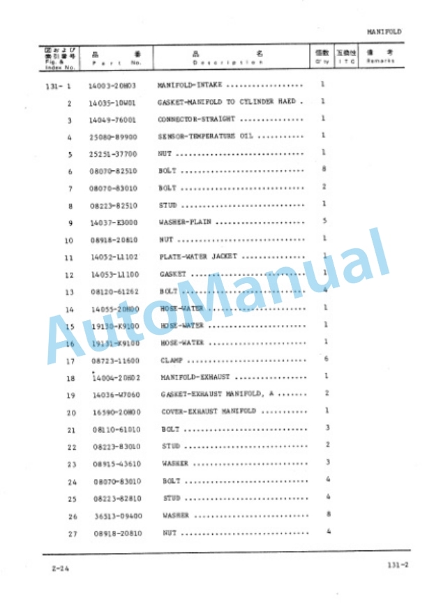 Komatsu Z-24 Gasoline Engine Parts Manual Z24-PNE1-2