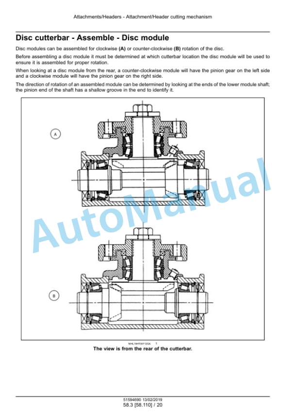 New Holland 107M, 108M, 109M DuraDisc Disc Mower Service Manual 51594690-5