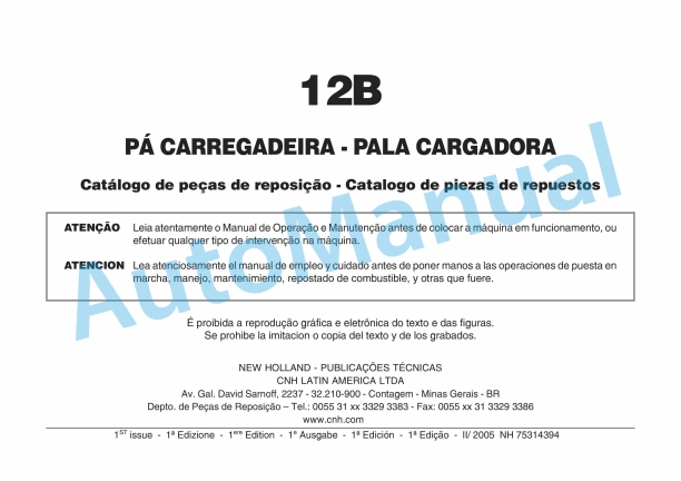 New Holland 12B Loader Parts Catalog 75314394 BR
