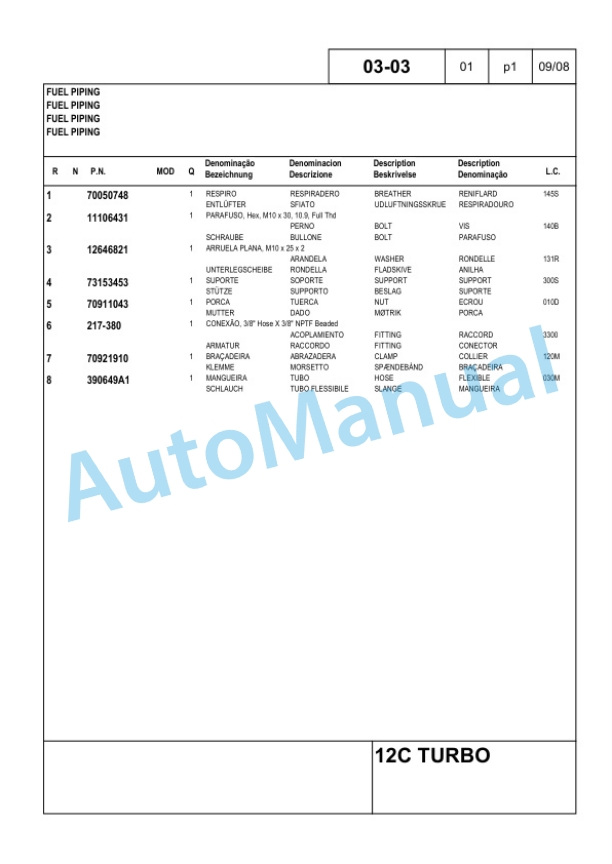 New Holland 12C Turbo Loader Part Catalog 84218216 BR-2