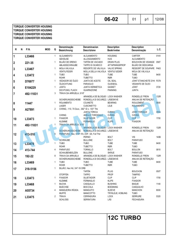 New Holland 12C Turbo Loader Part Catalog 84218216 BR-3