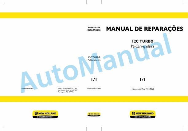 New Holland 12C Turbo Loader Repair Manual 71114360