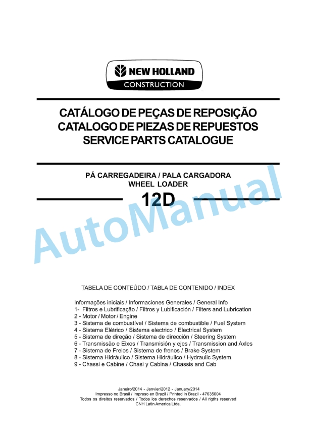 New Holland 12D Wheel Loader Parts Catalog 47635004 BR