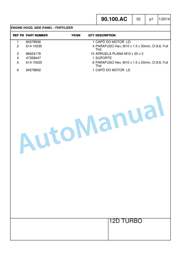New Holland 12D Wheel Loader Part Catalog 47635004 BR-5