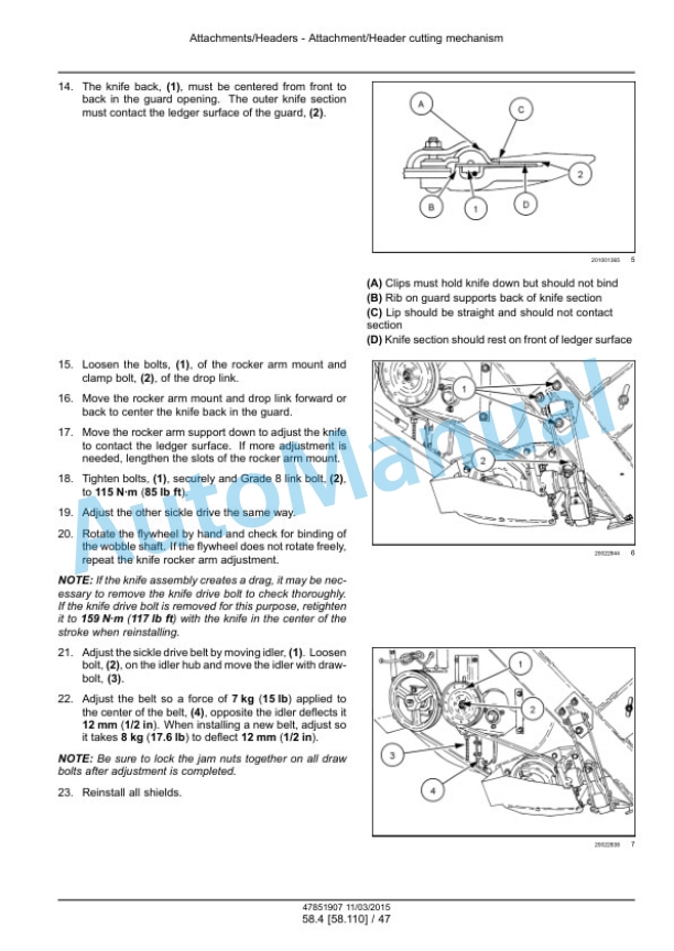 New Holland 12HS, 14HS, 16HS, 18HS Sickle Header Service Manual 47851907-5