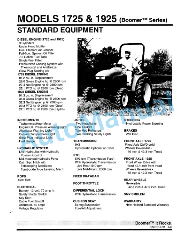 New Holland 1530, 1630, 1725, 1925 Feature Product Manual 86560392-3