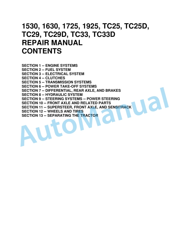 New Holland 1530, 1630, 1725, 1925, TC25, TC25D, TC29, TC29D, TC33, TC33D Repair Manual 86599230