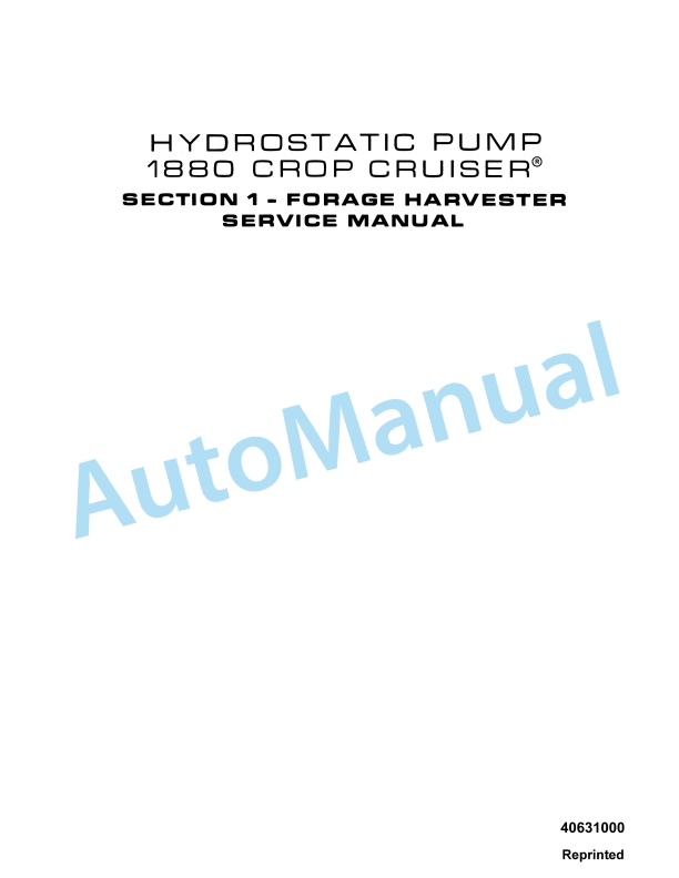 New Holland 1880 Crop Cruiser Hydrostatic Pump Service Manual 40631000