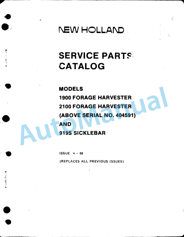 New Holland 1900 Forage Harvester, 2100 Forage Harvester, 919S Sicklebar Service Parts Catalogue 4-88