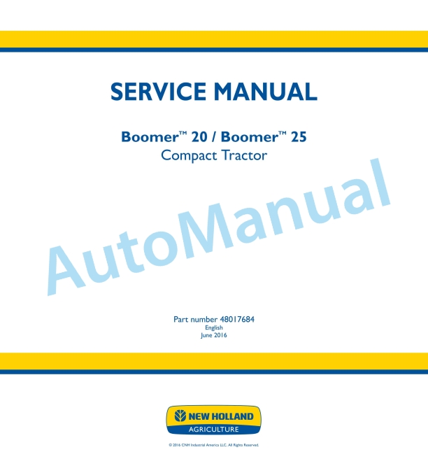 New Holland 20, 25 Boomer Compact Tractor Service Manual 48017684