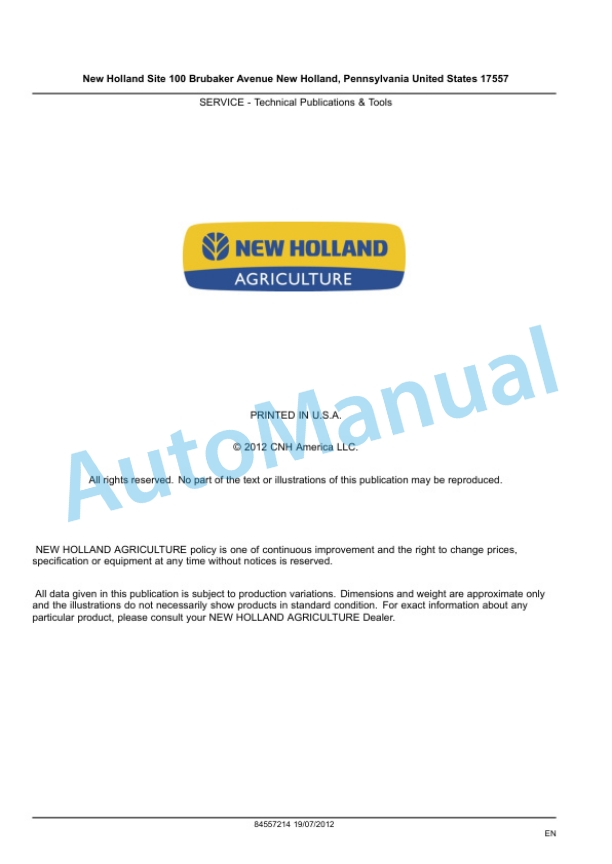 Alternative view of New Holland 20, 25 Boomer Compact Tractor Service Manual 84557214