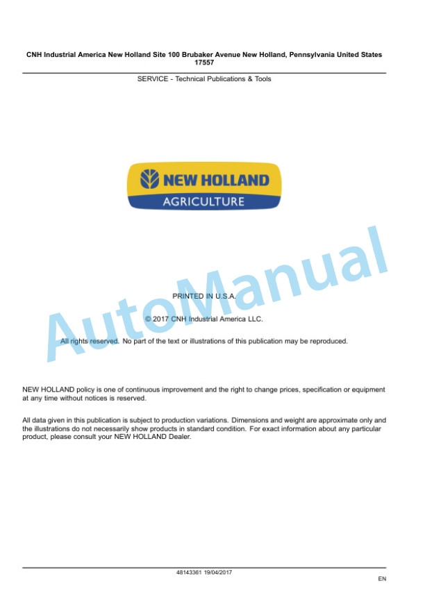 Alternative view of New Holland 200, 240 Speedrower Tier 3 Self-Propelled Windrower Service Manual 48143361