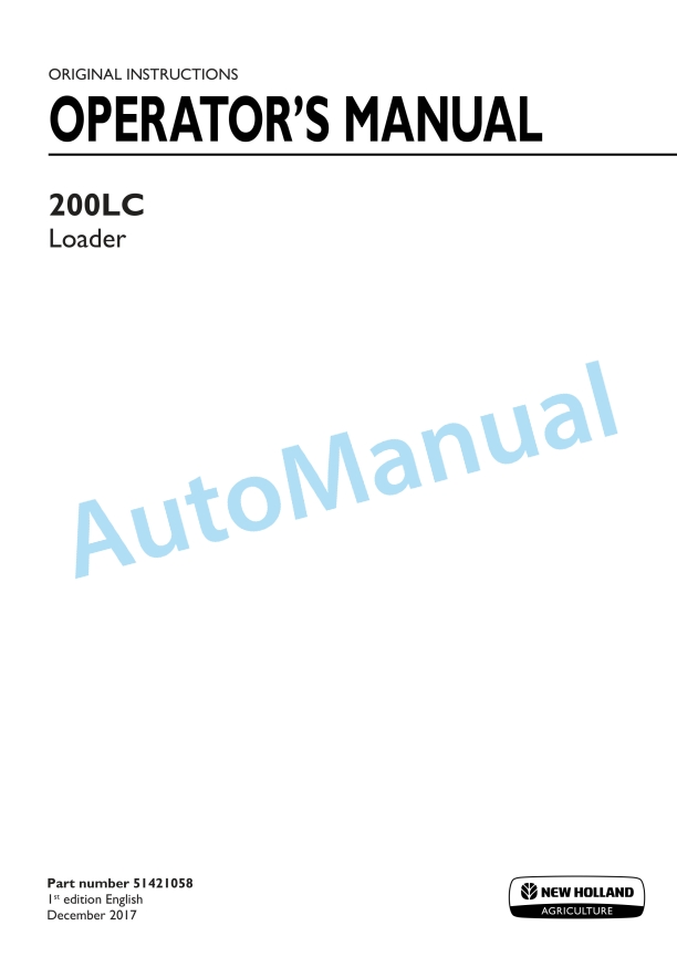 New Holland 200LC Loader Operation and Maintenance Manual 51421058