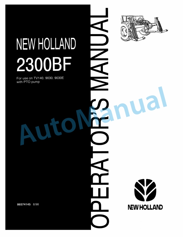 New Holland 2300BF With PTO Pump Operation and Maintenance Manual 86574145