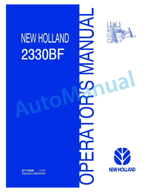 New Holland 2330BF Adapter Frame Operation and Maintenance Manual 87716208