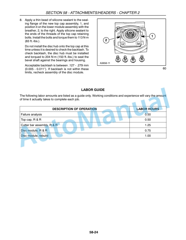 New Holland 2355, 2358 Auger Header Repair Manual 87032364-4