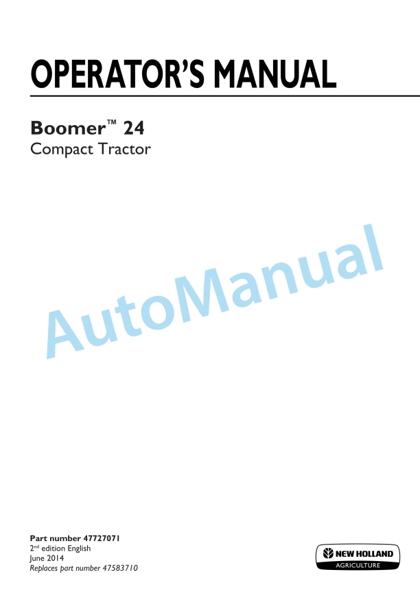 New Holland 24 Boomer Compact Tractor Operation and Maintenance Manual 47727071