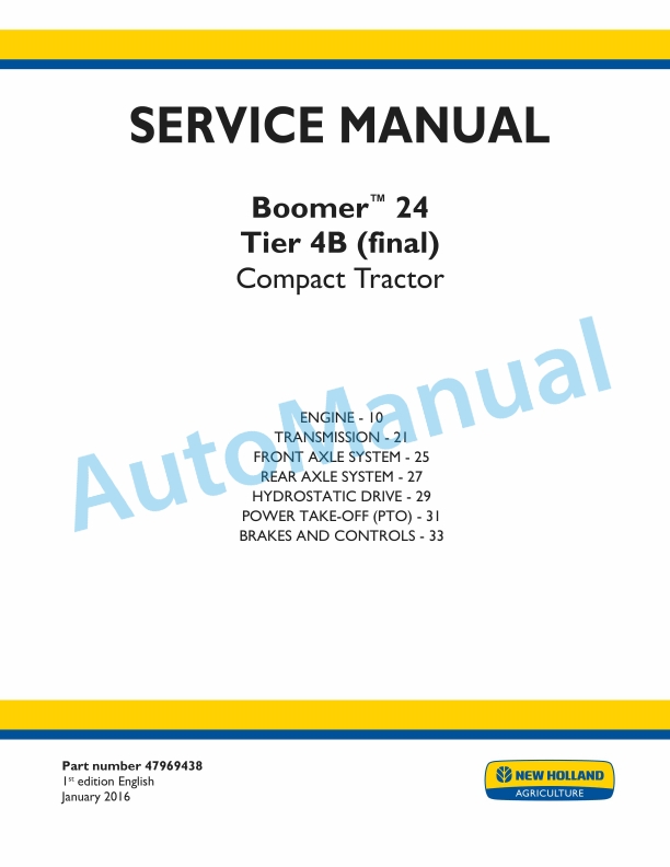 New Holland 24 Boomer Tier 4B Final Compact Tractor Service Manual 47969438