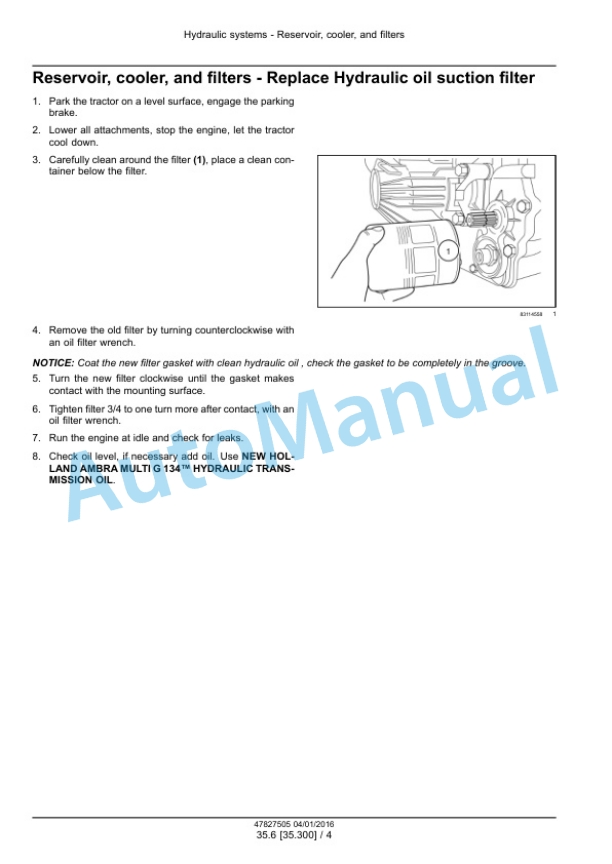 Alternative view of New Holland 24 Boomer Tier 4B Final Compact Tractor Service Manual 47969439