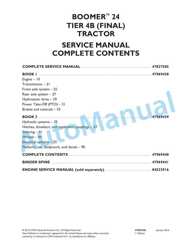 New Holland 24 Boomer Tier 4B Final Compact Tractor Service Manual 47969440