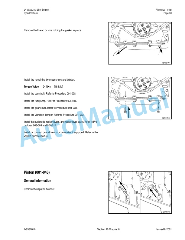 New Holland 24 Vavle, 8.3 Liter Engine Repair Manual 87025503-4