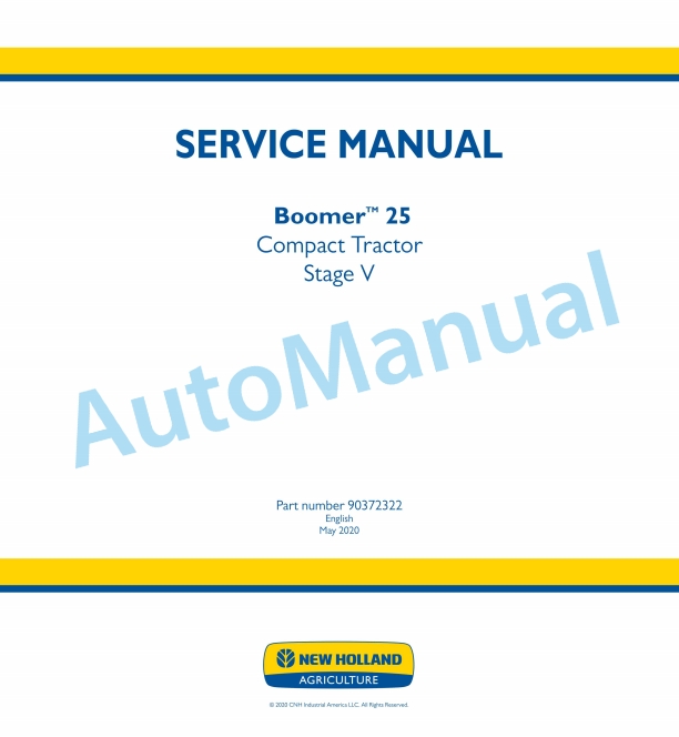 New Holland 25 Boomer Stage V Compact Tractor Service Manual 90372322