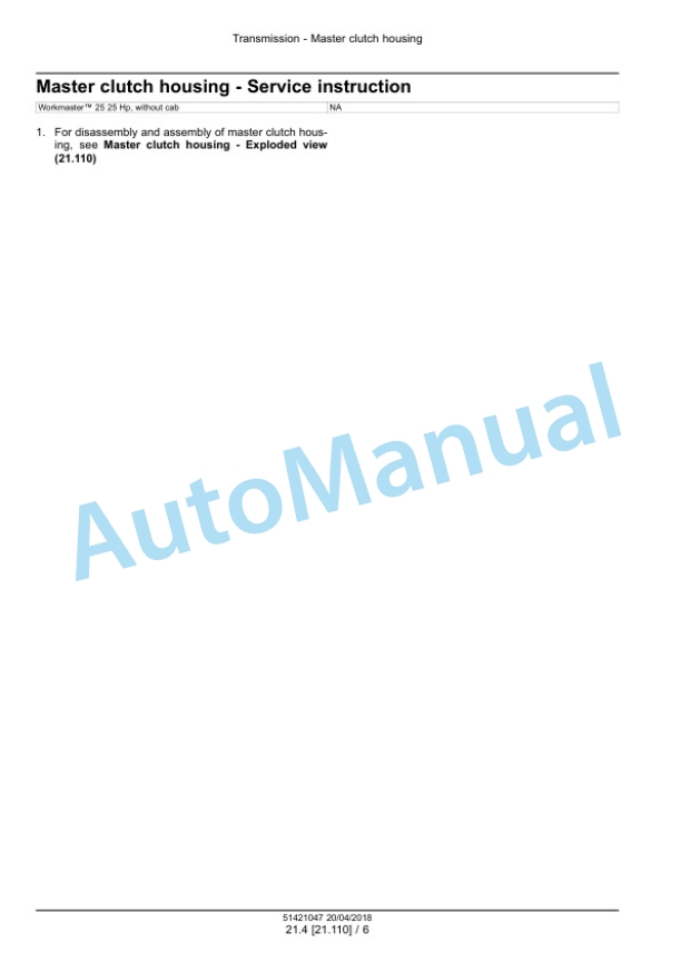 Alternative view of New Holland 25 Workmaster Compact Tractor Service Manual 51421047