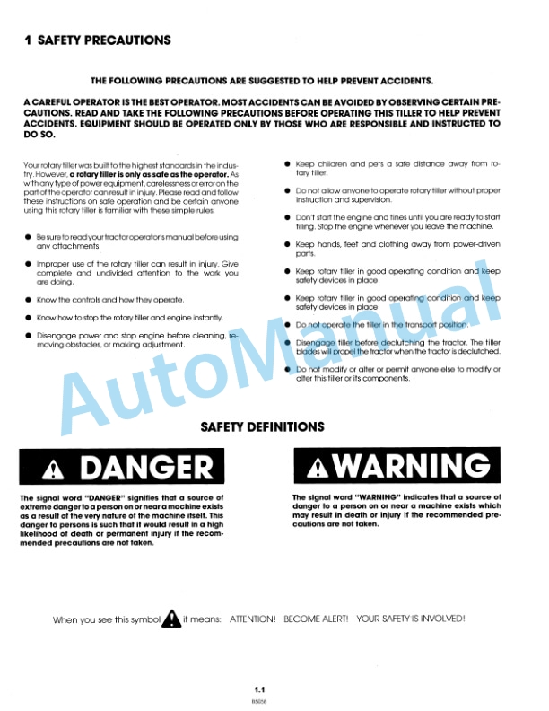 New Holland 26 Rotary Tiller Attachment Operation Manual and Part List 42002611-2