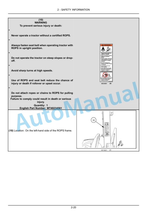 Alternative view of New Holland 30, 35 Boomer Compact Tractor Operation and Maintenance Manual 47605433