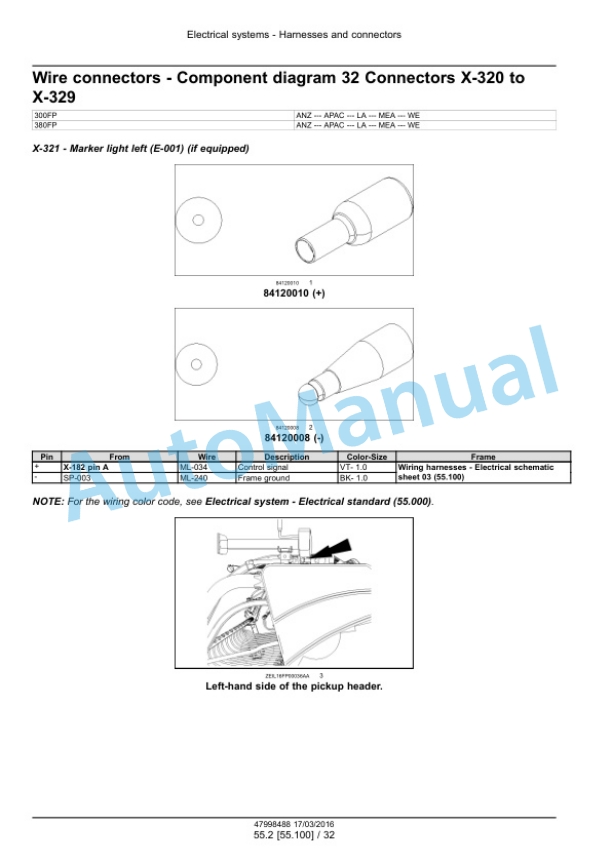 New Holland 300FP, 380FP Header Service Manual 47998488-4