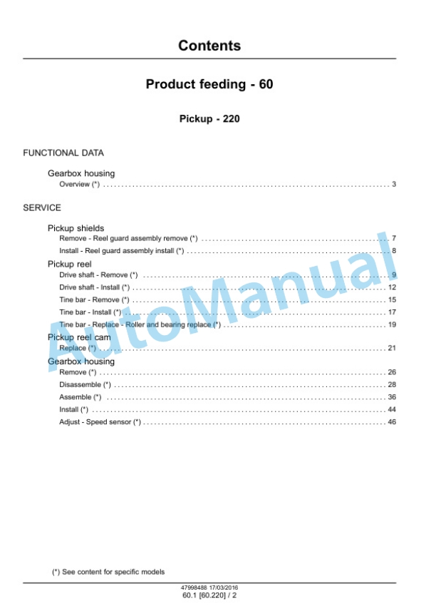 New Holland 300FP, 380FP Header Service Manual 47998488-5