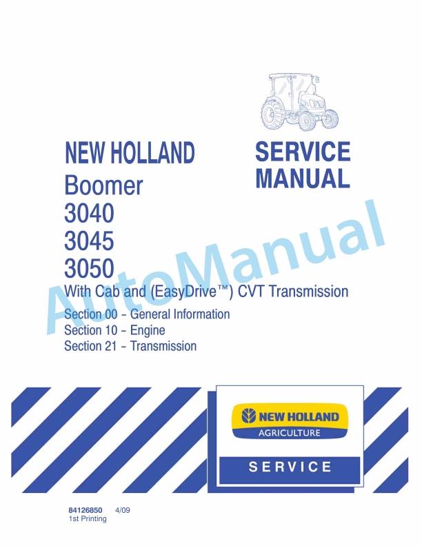 New Holland 3040, 3045, 3050 Boomer With Cab and CVT Transmission Service Manual 84126850