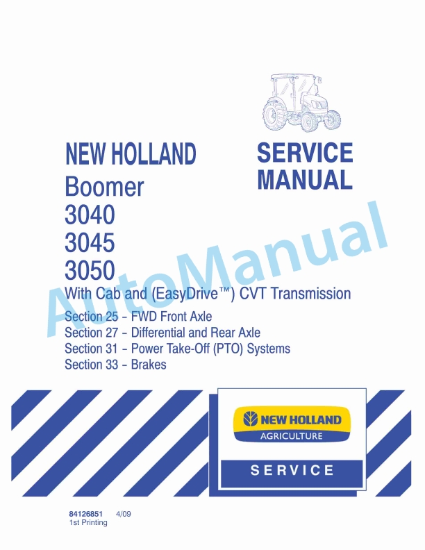 New Holland 3040, 3045, 3050 Boomer With Cab and CVT Transmission Service Manual 84126851