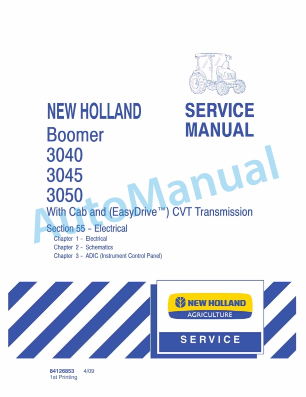 New Holland 3040, 3045, 3050 Boomer With Cab and CVT Transmission Service Manual 84126853