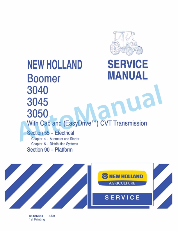 New Holland 3040, 3045, 3050 Boomer With Cab and CVT Transmission Service Manual 84126854